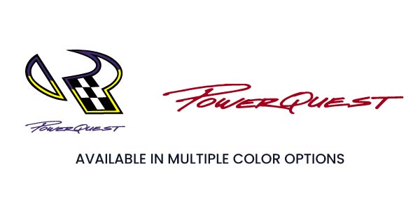 PowerQuest Logo with Graphic Icon in Yellow and Purple, Powerquest word only logo in red. Logo color options are avaialble in mulitple colors and styles.