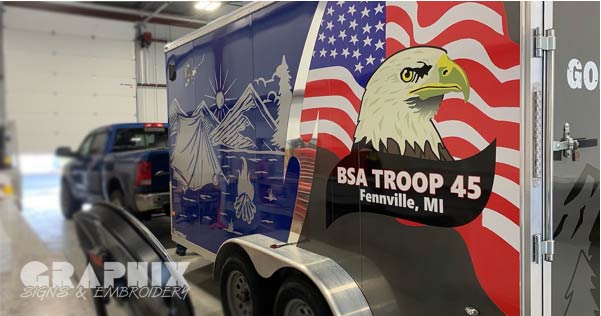 Custom Full Trailer Decals for Boy Scouts of America, Fennville, MI BSA Troop 45