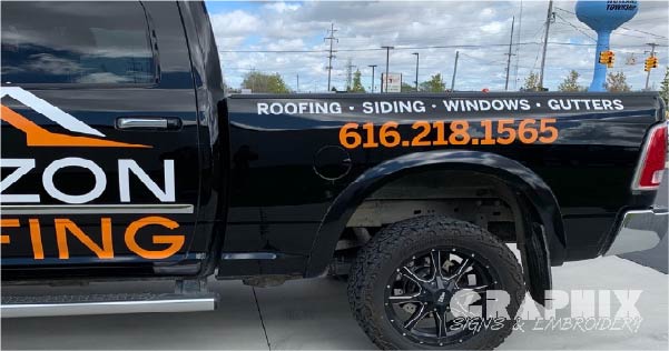 Truck lettering for Horizon Roofing of West Michigan. Get your business found.